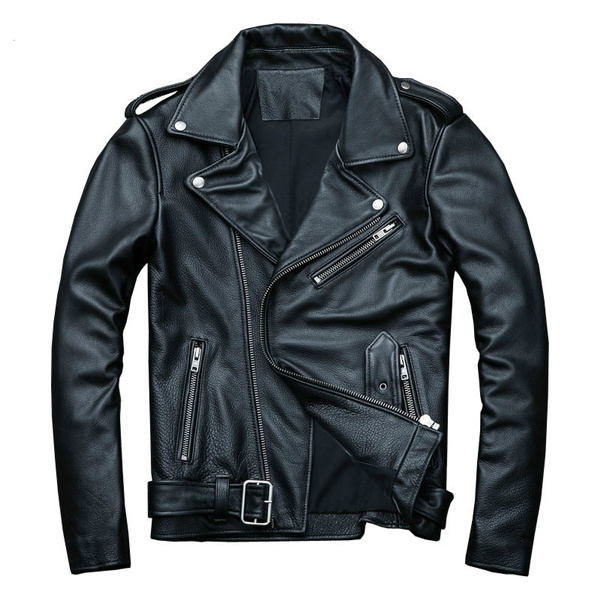 chaquetas clásicas de la motocicleta chaqueta de cuero de los 100% piel de becerro Natural chaqueta gruesa Moto hombre motociclista abrigo de M192 | Wish