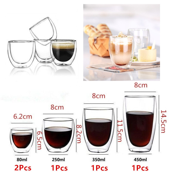 1/4/6Pcs Double Wall Glass Cups Espresso Coffee Mug 80/250/350/450 ML  Heat-Resistant Transparent Glasses With Double Bottom Mugs - AliExpress