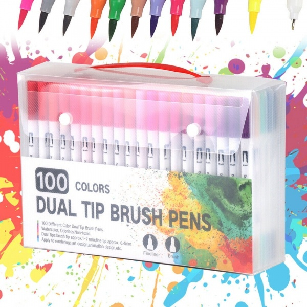 100 dual tip brush pens