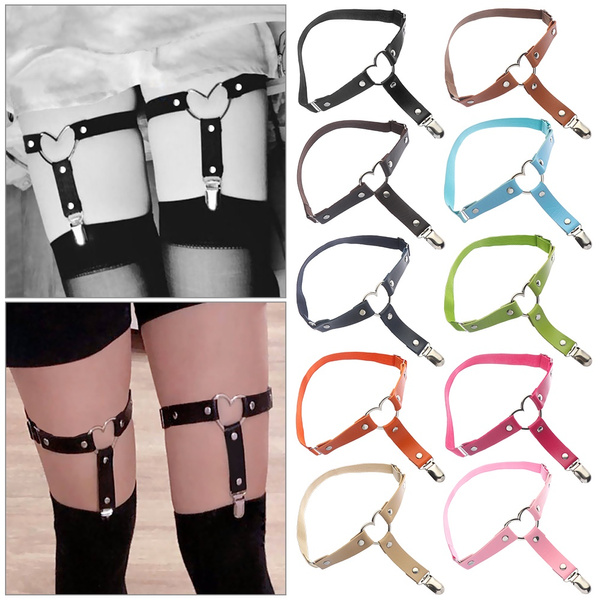 2pcs Women`s Star-Shaped Ring Leg Punk Harness with Anti-Slip Clips Adjustable Goth Thigh Garter Belt