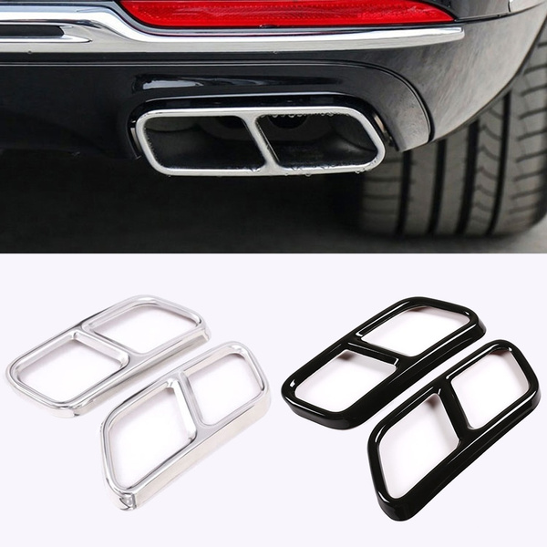 2pcs Stainless Steel Tail Pipe Tips Frame Exhaust Muffler Cover Trim for Mercedes Benz S R GL Class W222 C216 C217 W251 X166 Black 