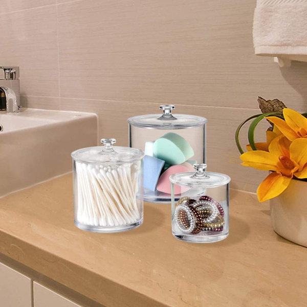 Mini Glass Apothecary Jars-Cotton Jar-Bathroom Storage Organizer Canisters  Set of 3