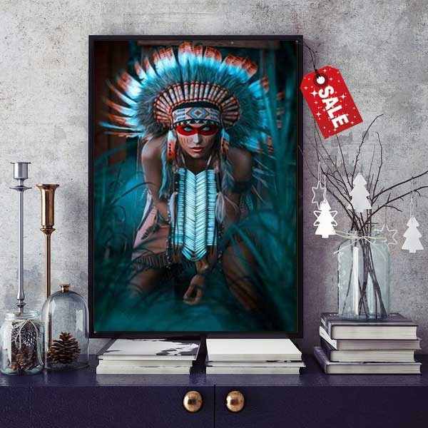Girl Native Indian Art Oil Painting Print Canvas Picture Home Office Decor Gift 