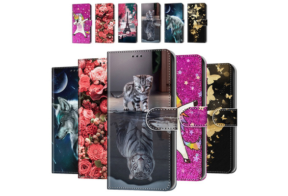 Animal Flower Pattern PU Leather Flip Card Holder Wallet Magnetic Phone  Case Cover for Samsung Galaxy Note 10 Plus S10 Plus S9 Plus/A10 A20 A30 A40  