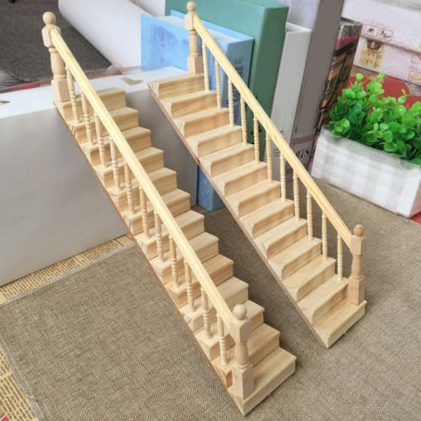 SUPVOX 2pcs 1:12 Wooden Dollhouse Miniature Wood Stairs for Home Accessories Miniature Landscape Kids Play Toy Gift 