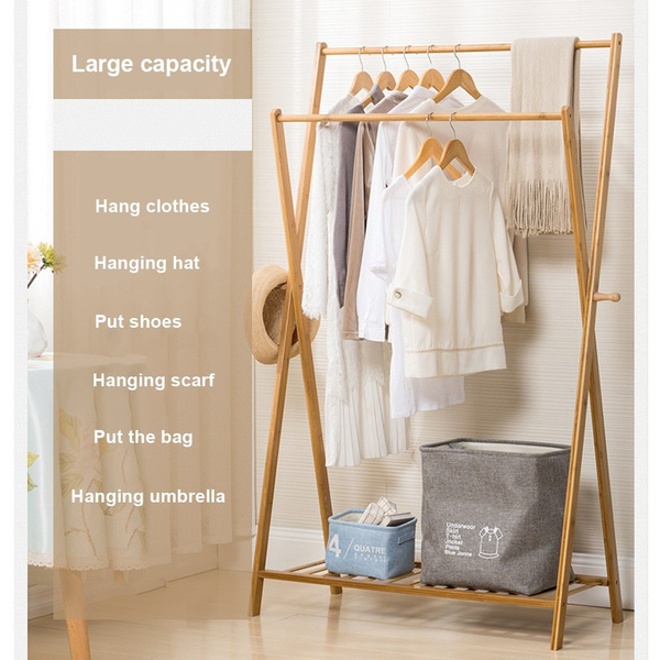 Double Pole Bamboo Coat Rack Shoe Rack With 2 Side Hooks X Frame Garment Rack Wish