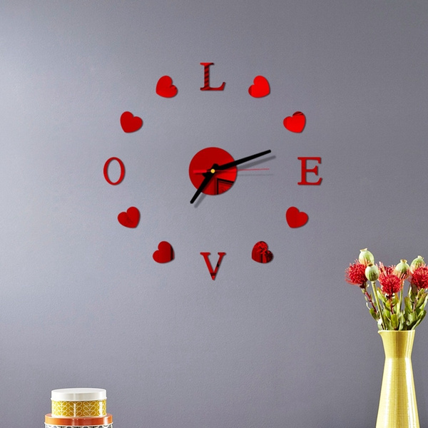 3d Cute Love Heart Acrylic Digital Wall Clock Roman Numerals Design Round Diy Self Adhesive Living Room Clocks Stickers Not Include Battery Wish 3d Cute Love Heart Acrylic Digital Wall Clock Roman Numerals Design Round Diy Self Adhesive Living Room Clocks Stickers Not Include Battery Wish