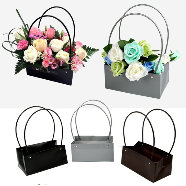 1PC Gift Carrier Bag Fresh Flower Flower Basket Kraft Paper Portable Packing box