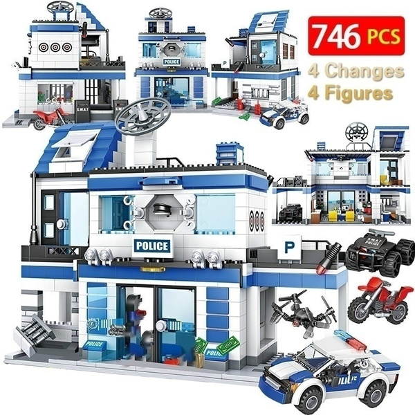 Blue Details about / City Police Station Building Blocks Military Bricks Toys for Kids