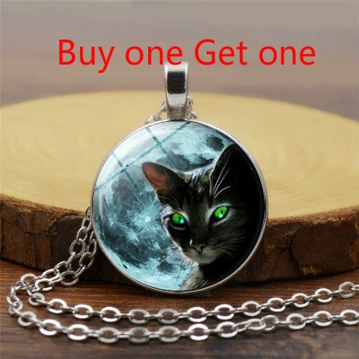 Necklace Black Cat Photo Tibet Silver Cabochon Glass Pendant Chain Necklace 