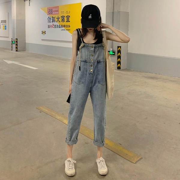 Plus Size Wide Leg Jeans Jumpsuit Women 