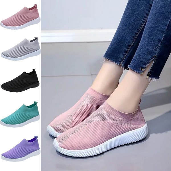 New Fashion Women Comfy Sock Shoes Ultra-light Running Shoes Mesh Woven Sneakers