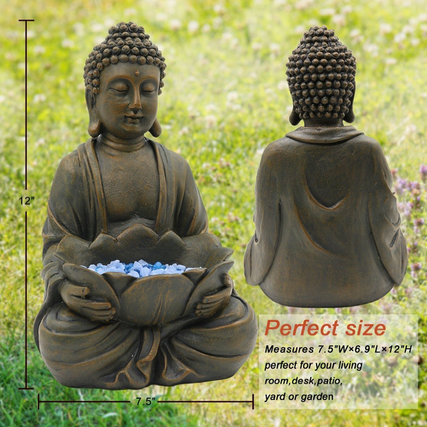 Meditating Buddha Statue figurine, Zen Garden buddha sculpture w/Lotus ...