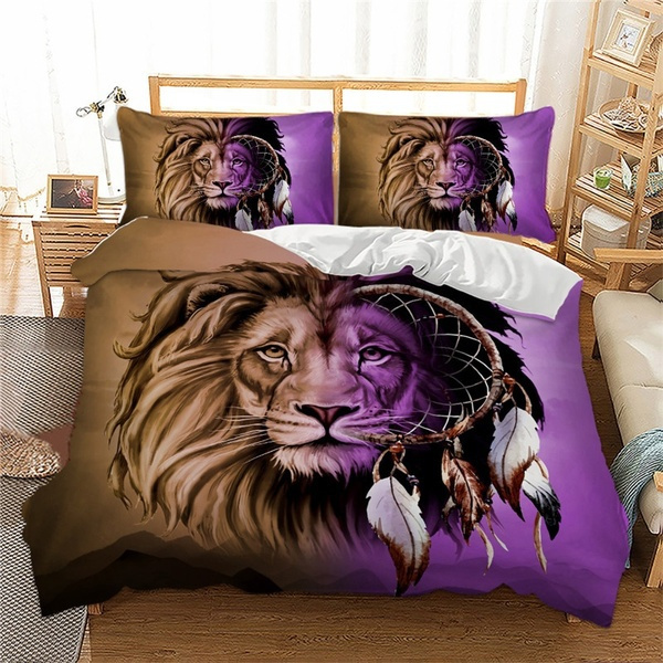 Lion Bedding Comforter Set Queen Bed King Size Purple Childrens Sets Animal No Filler Us Uk Au New 3d Childrens Bed Sets Animal Bedding Set, Purple Bedding Sets King