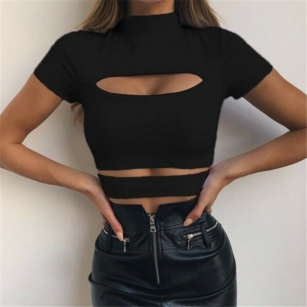 Women Fashion Tight Short Sleeve T-shirt Summer Sexy Solid Color