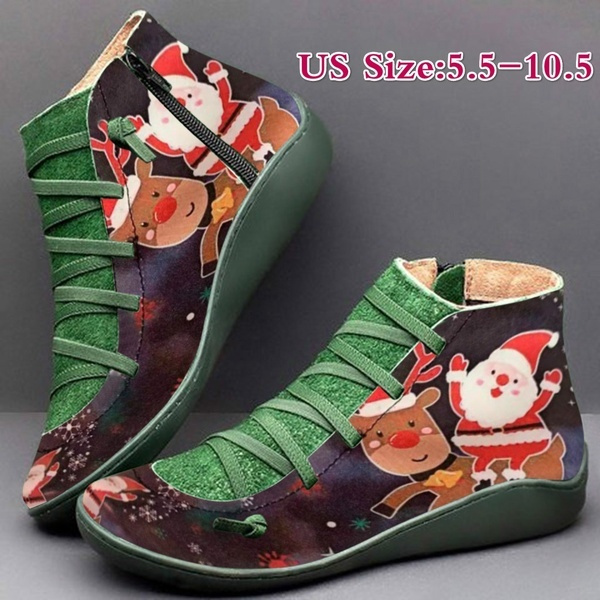 Christmas Boots for Women Santa Claus Printed Ladies Shoes Women