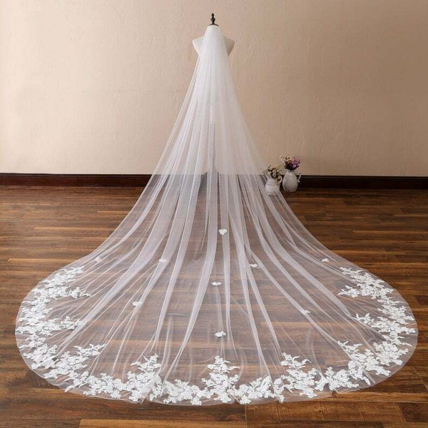 Layer Lace Edge White Ivory Women's Tulle Wedding Veil With Comb