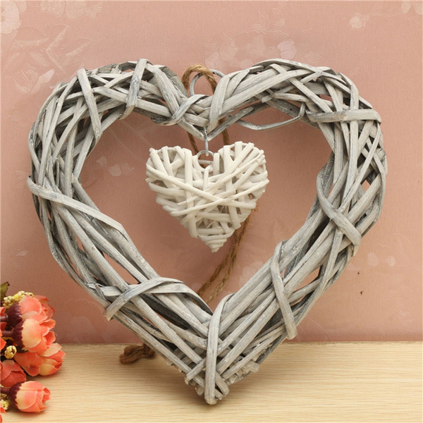 Rustic Resin Wicker Heart Shaped Hanging Ornament Wreath Rattan Party Decor New