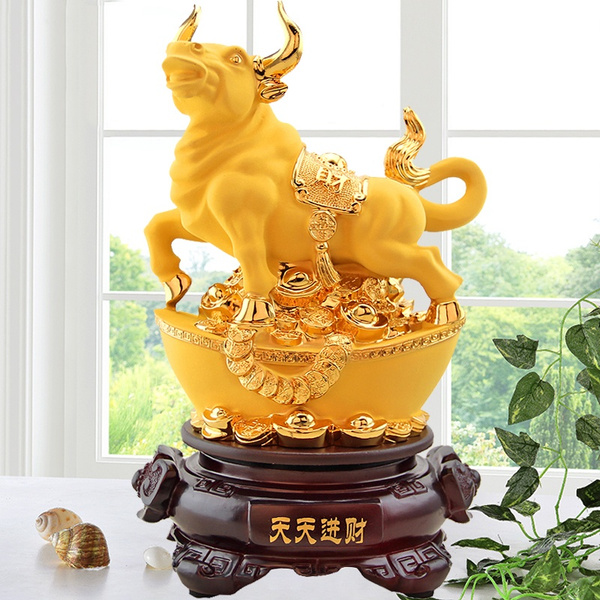 Ox Wall Street Bull Figurine Bull Statue Feng Shui Sculpture Home Desk  Office Decor Gift