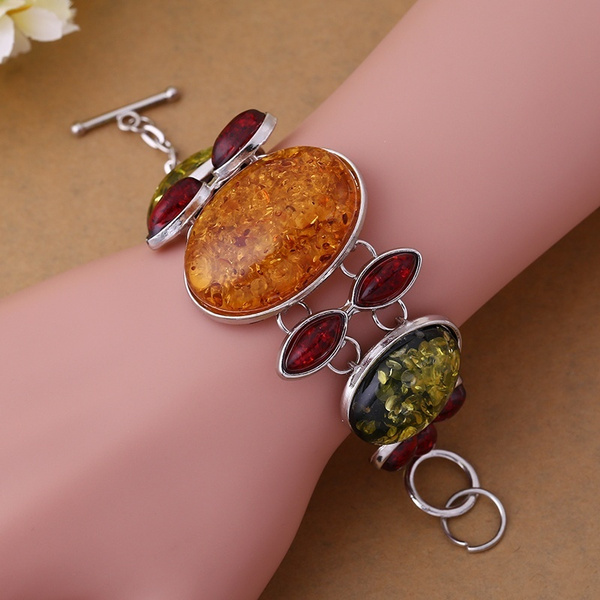 Bracelet Gilding Silver with Genuine Natural Baltic Amber 925 Sterling Silver Handmade Vintage Amber Gift for Her Girl Mom Sister Daughter