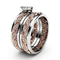 Sterling, Engagement Wedding Ring Set, Rose, gold