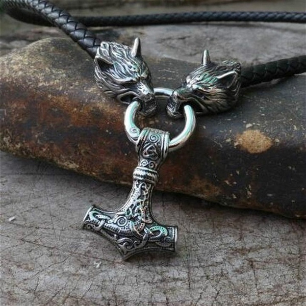 Thor's hammer sale pendant leather necklace