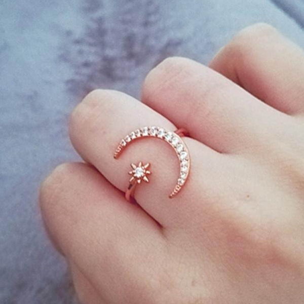 Fashion Ring Moon Star Open Finger Adjustable Rings Women Girls Crystal  Bride Jewelry Ring Wedding Engagement Jewelry