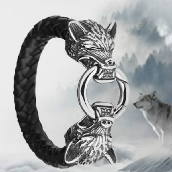 Hati and Skoll Viking Wolf Chain Steel Bracelet | Viking Warrior Co.