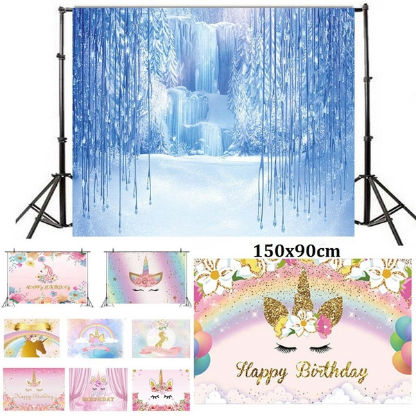 150X90Cm Unicorn Party Backdrop Frozen Waterfall Ice World Backdrop Baby  Shower Rainbow Birthday Theme Party Props | Wish