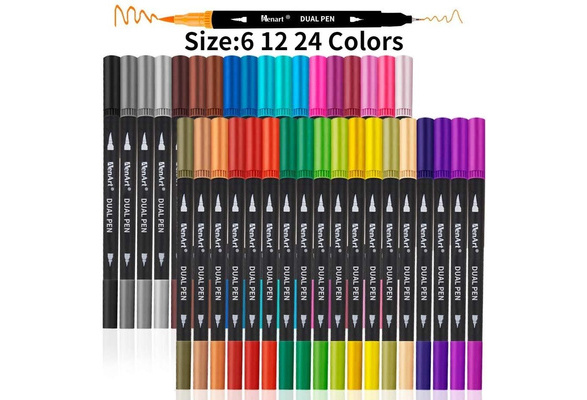 Dual Markers Brush Pen, Bullet Journal Pen Fine Point Coloring Marker & Brush Highlighter Pen for