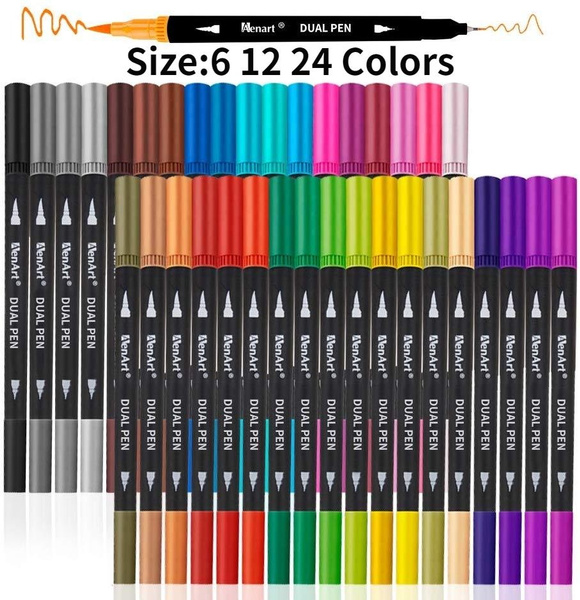 Dual Markers Brush Pen, Tips and Colored Fine Point Set, 24 Colors 