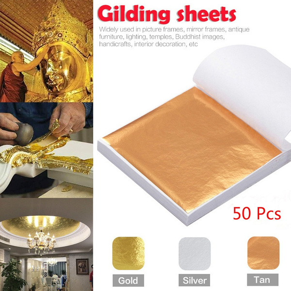 50 Pcs Art Craft Design Paper Imitation Gold Sliver Copper Leaf Leaves  Sheets Foil Paper for Gilding DIY Craft Decoration