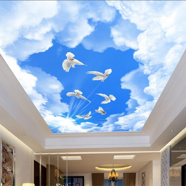 Ceiling Wallpaper Blue Sky And White Clouds Murals For The Living Room Apartment Ceiling Background Wall Vinyl Wallpaper Wish