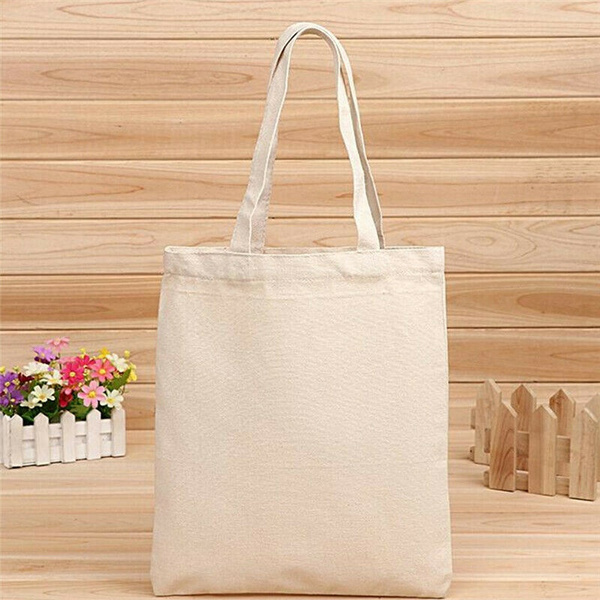 Creamy White Plain Shopping Shoulder Tote Shopper Bags Cotton Canvas Bag Gift FA 