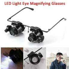 20X LED Magnifier Glasses  Double Eye Jewelery Watch Repair Tools Lamp Loupes Eyewear Magnifying Glass Light