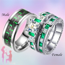 Couple Rings, Steel, Engagement Wedding Ring Set, wedding ring