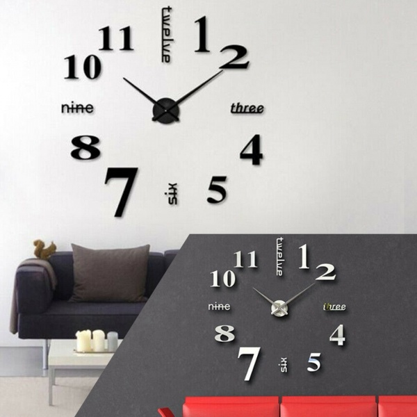 Large Wall Clock Three Six Twelve Nine Huge Letters Design Home Decoration DIY 