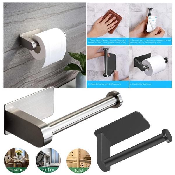 1 2pcs Stainless Steel Punch Free Paper Holder Wall Mounted Towel Hanger Tissue Roll Rack Bathroom Hanging Storage Hook Wish