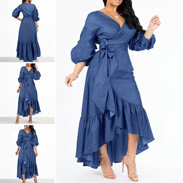 Vestido De Manga Corta Con Volantes Denim Para Mujer Vestido De Manga Corta Con Volantes Denim Para Mujer