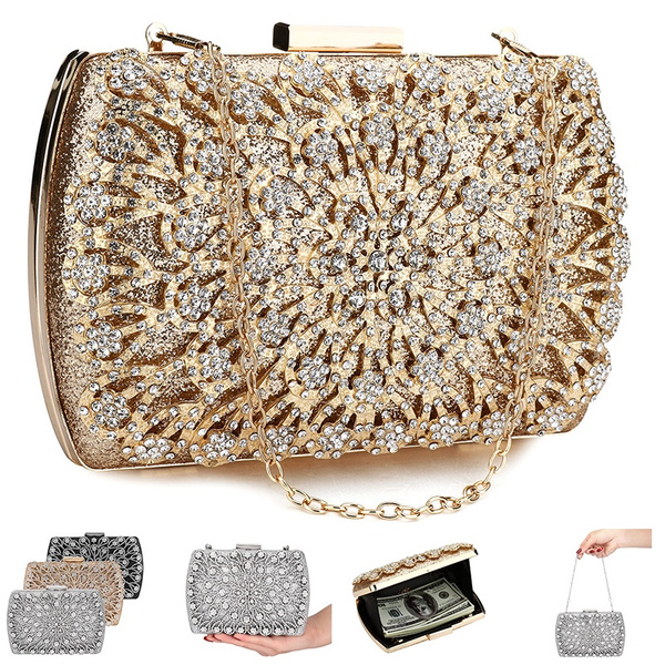 Women's Evening Bag Gold Clutch Bags Crystal Beaded Rhinestone