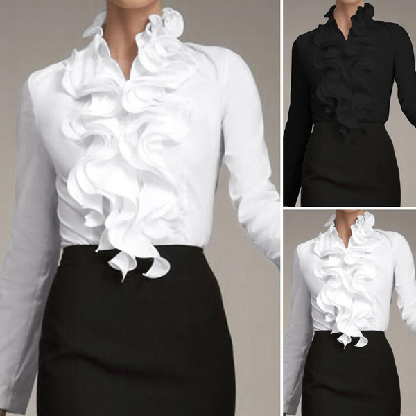 Womens white best sale shirt with ruffles