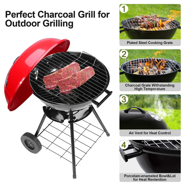 17inch Barbecue Grill Portable Charcoal Smoker Heat Control Round Bbq Kettle Outdoor Picnic Patio Backyard Camping Tailgating Steel Cooking Grate For Steak En Wish 17inch Barbecue Grill Portable Charcoal, Large Round Charcoal Grills