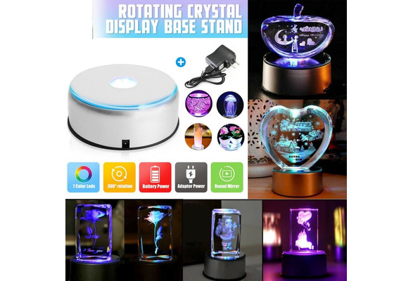 7 Color LED Light Rotating Crystal Display Base Stand Holder with