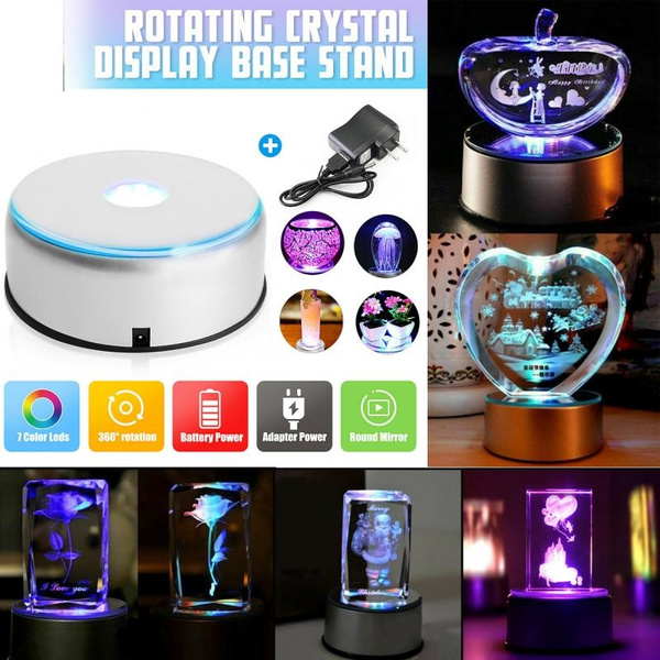 10PCS Unique 360` Rotating Crystal Display Base Stand 7 LED Light 3 model switch 