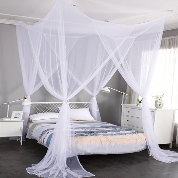 European Style Post Bed Canopy Mosquito Net 4 Corner Full Netting Bedroom Decor 