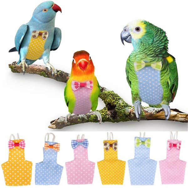 2Pcs Random Style Cockatoos Balacoo Bird Parrot Diaper Washable Resuable Flight Suit Liners with Bowtie,Soft Bird Pee Pad for Cockatiel,Budgie Parakeet 