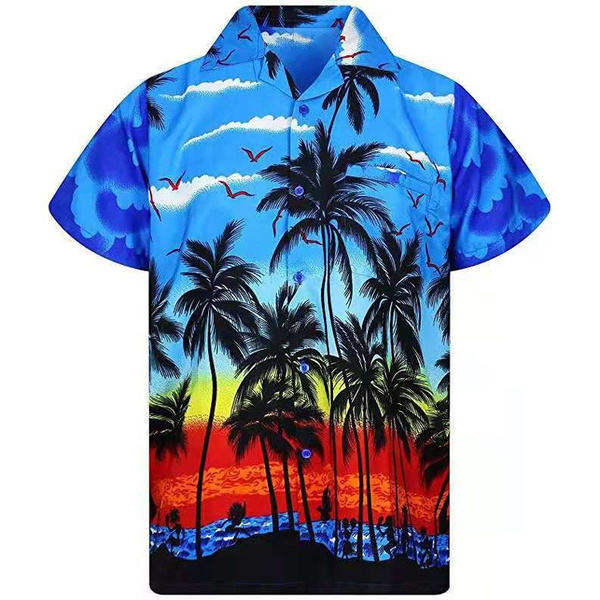 Dioufond Mens Hawaiian Shirt Short Sleeve Beach Aloha Party Shirt Blue Lemon L 
