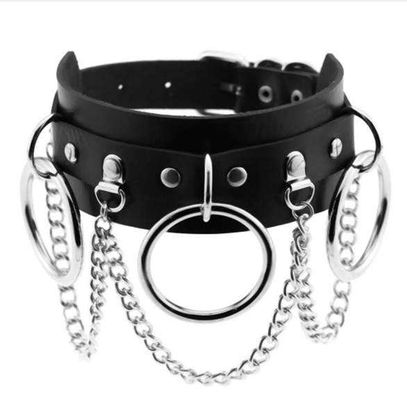 Gothic Silver Color Chains choker collar harajuku Punk women girls black  leather emo Kawaii witch jewelry costume accessory