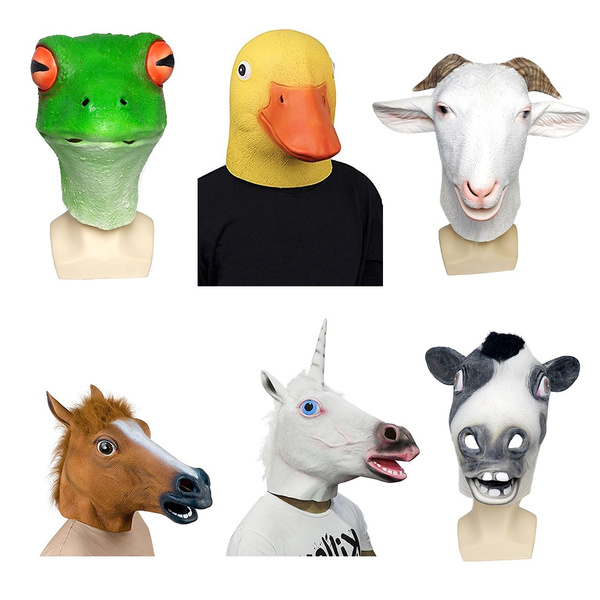 Halloween Costume Latex Animal Mask Unicorn Horse Head Duck Goat Frog Cow |  Wish