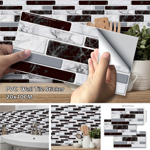 6Pcs 3D Self Adhesive Mosaic Tile Sticker Kitchen Bathroom Wall Stickers Decor